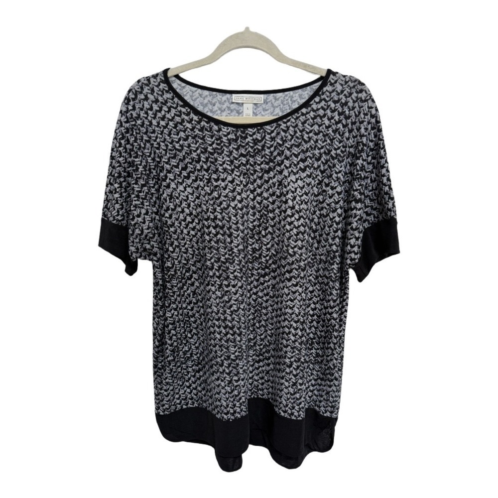 Dana Buchman Women Geometric Short Sleeve Crew Neck Mesh Blouse Gray Size L